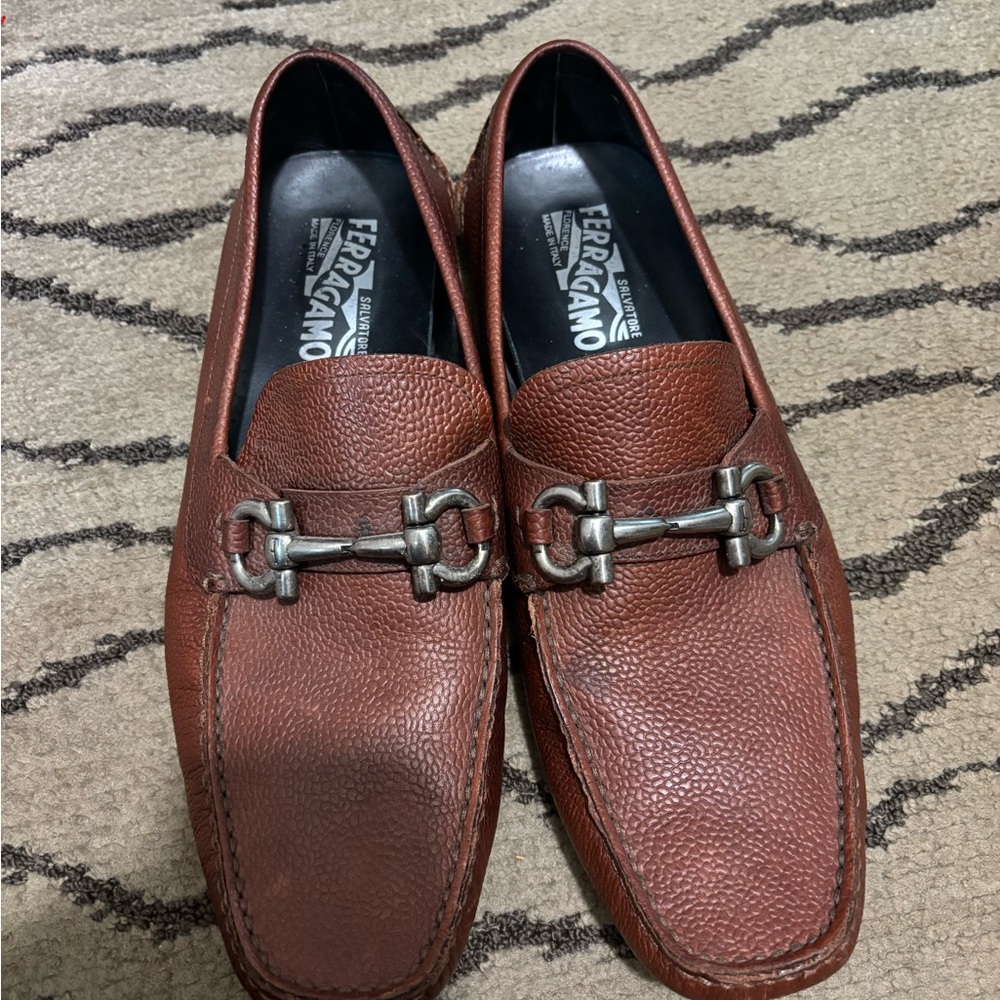 Salvatore Ferragamo Chestnut Leather Men's Slip-Ons